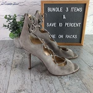 Vince Camuto Sandria Peep Toe Suede Ghillie Heels